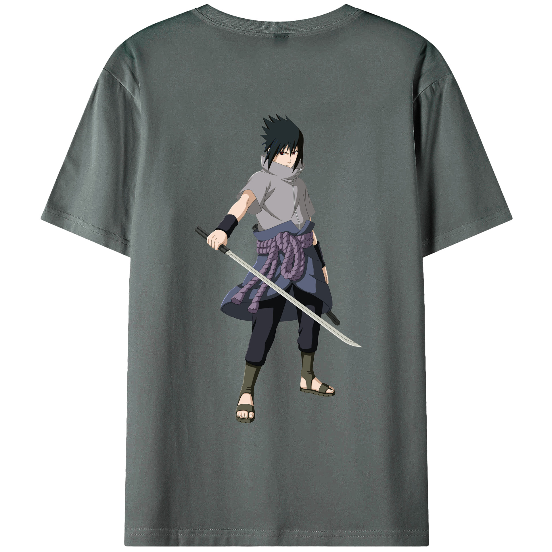 （画像用） NARUTO -ナルト- うちは サスケ Uchiha Sasuke 綿100％ メンズ半袖Tシャツ（バックプリント） 通気性